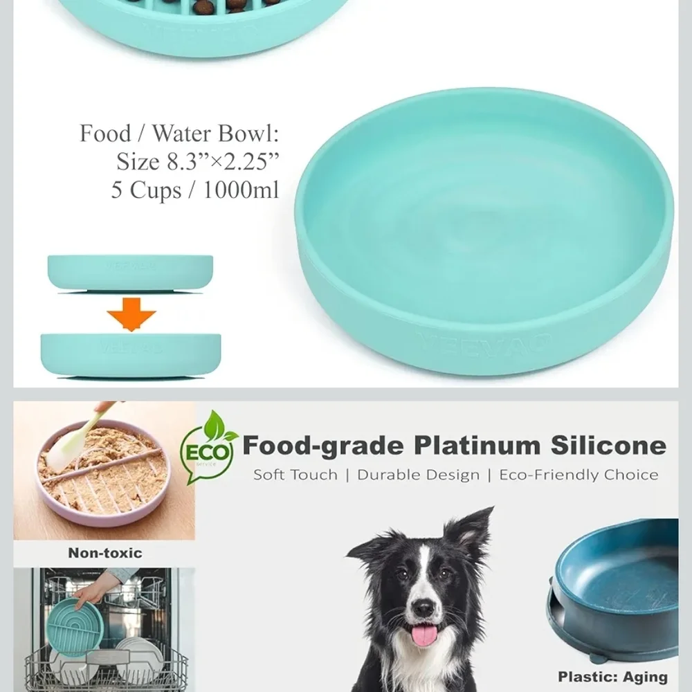 Slow Feeder Dog Bowls Set for Small Dogs & Cats, Portable Non-Slip Silicone Food